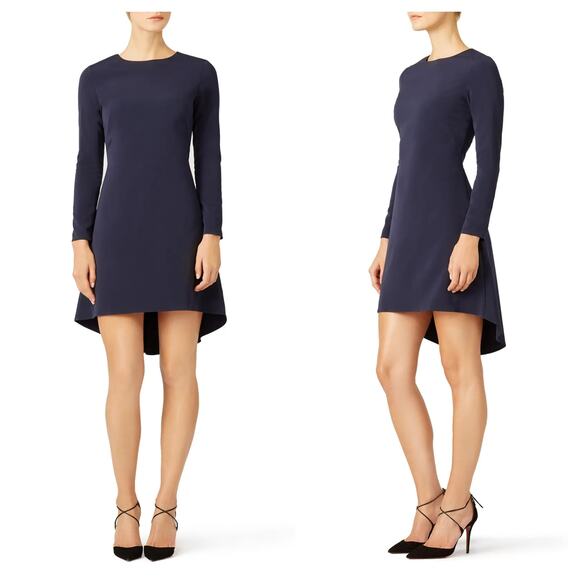 [Nha Khanh] Navy Blue North High Low Shift Mini Dress Classic Long Sleeve Sz 14 - Picture 1 of 12